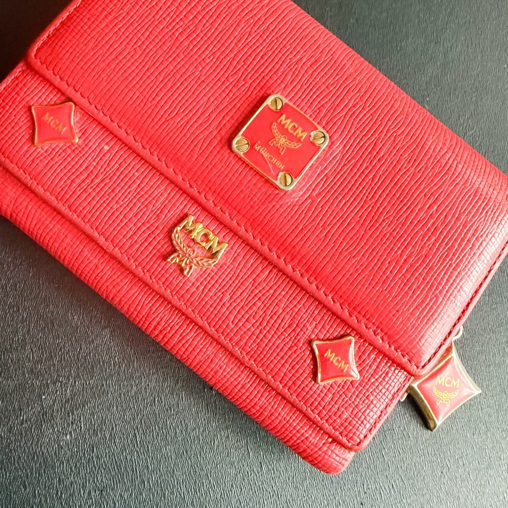 !SOLD! MCM Red Leather Wallet W/Zipper Pull Charms